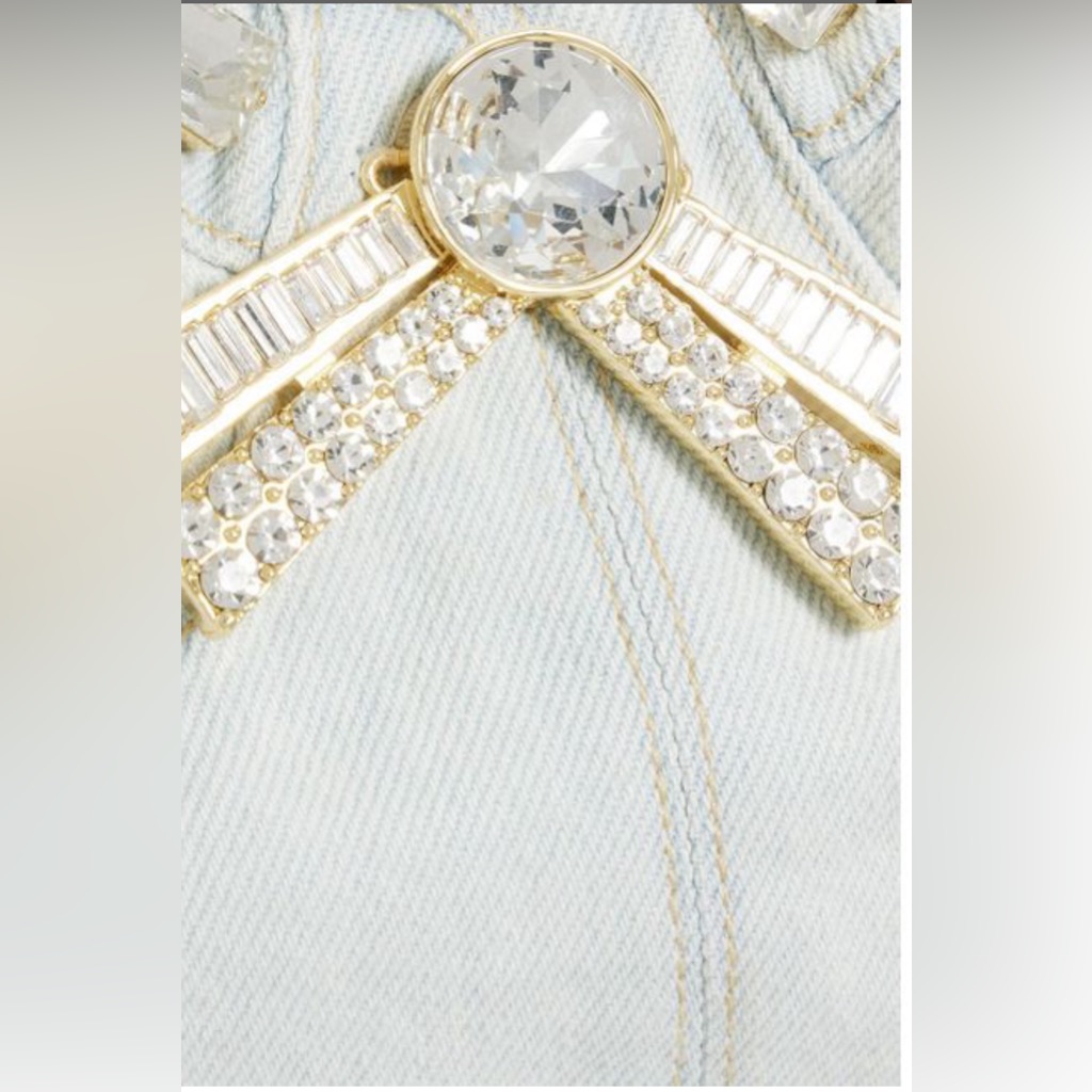 Area - Crystal-Embellished Denim Crop Top, Size 16, $695 — image 5 of 8
